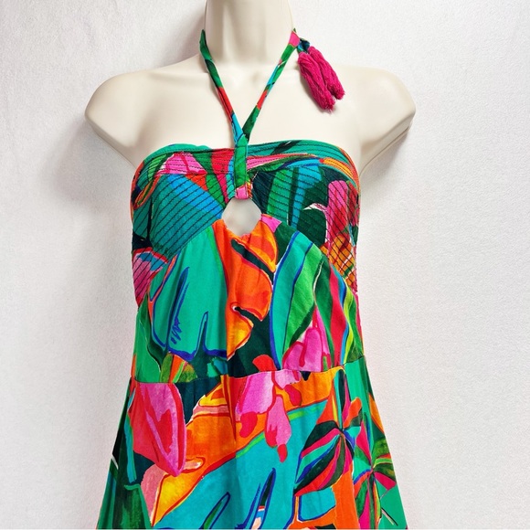 Farm Rio x Anthropologie Cover-Up Maxi Dress Size Small Tropical Halter - Picture 3 of 9